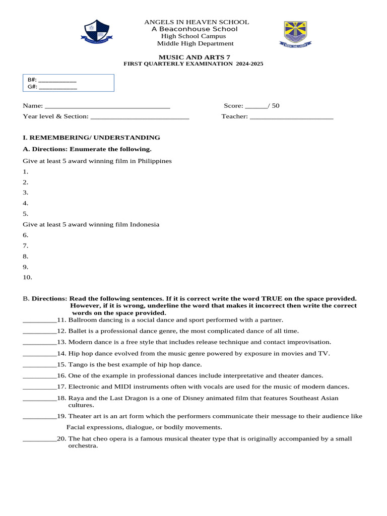 Music and Arts Exam Guide 2024-2025 | PDF | Dances | Musicology