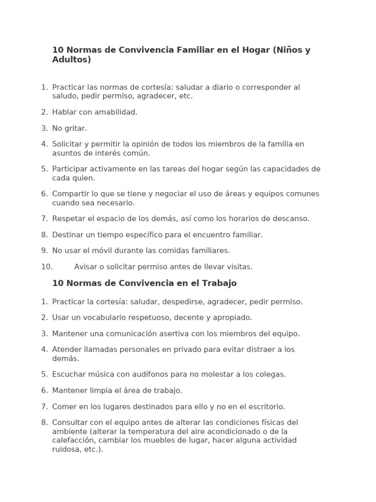 Normas de Convivencia en Familia y Sociedad | PDF