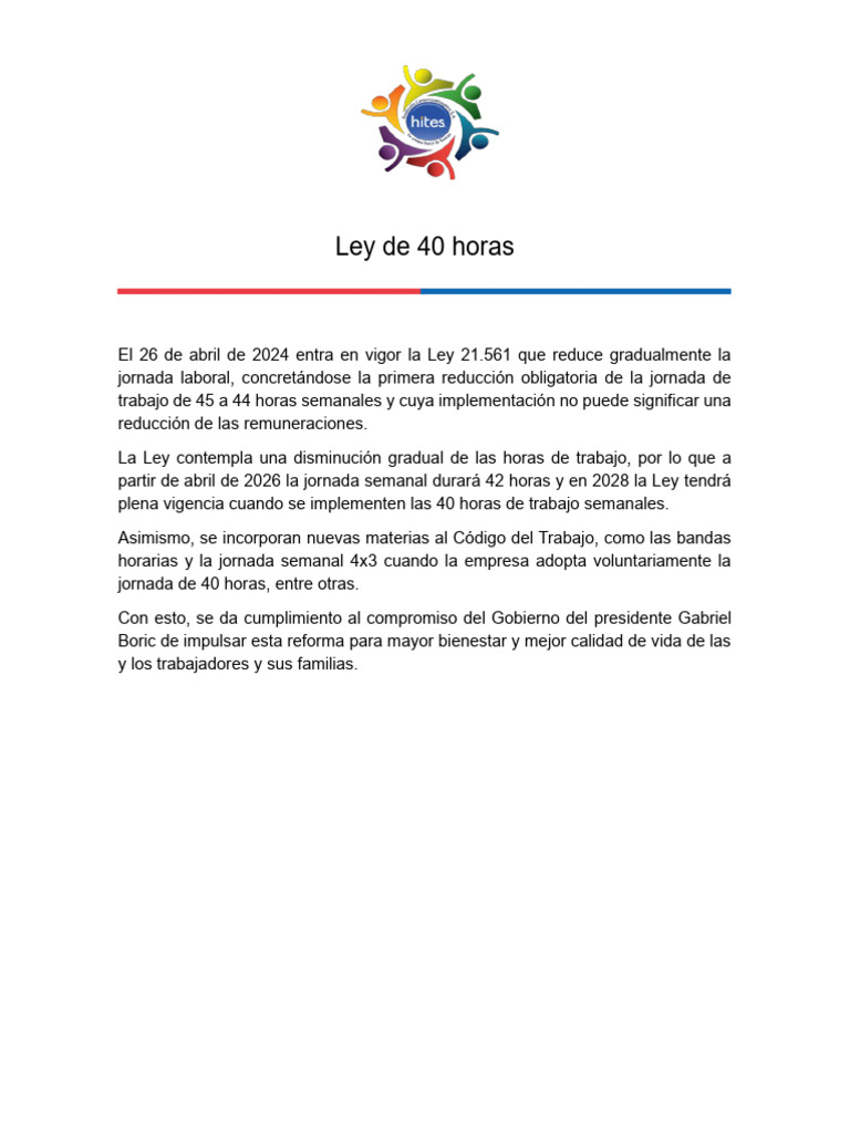 Ley de 40 Horas: Implementación 2024-2028 | PDF