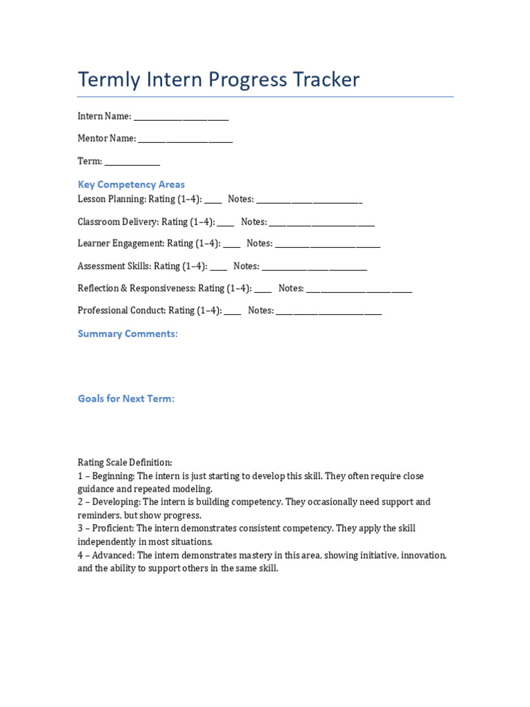 Intern Progress Tracker Template | PDF