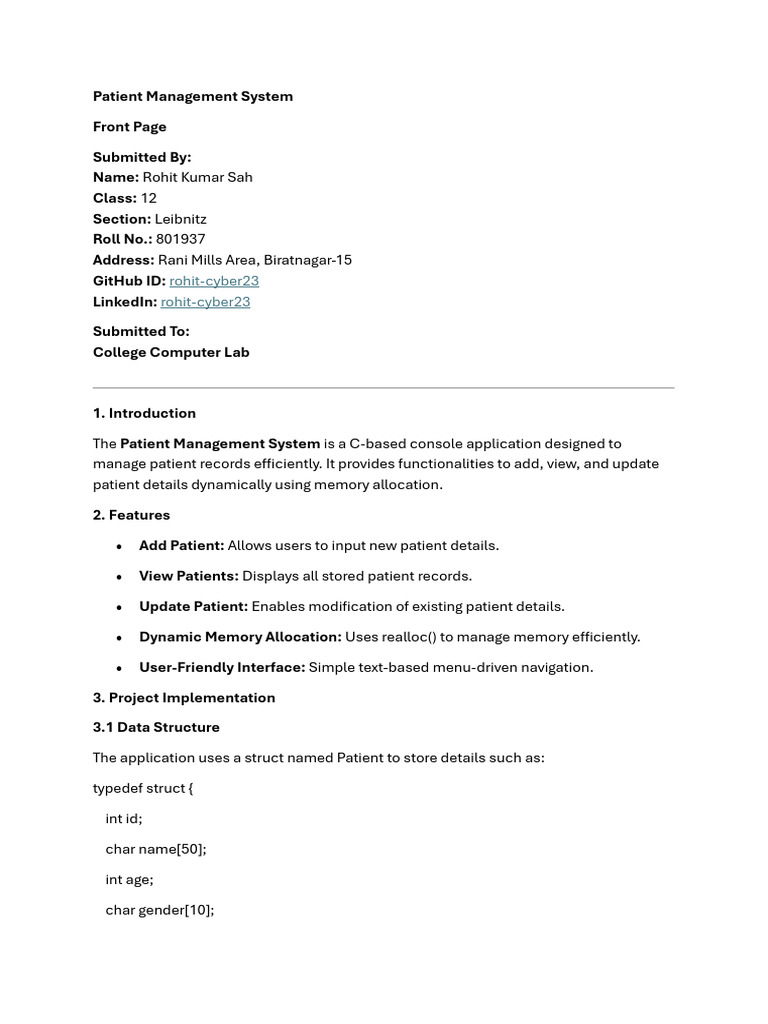 C Patient Management System Code | PDF | Pointer (Computer Programming ...