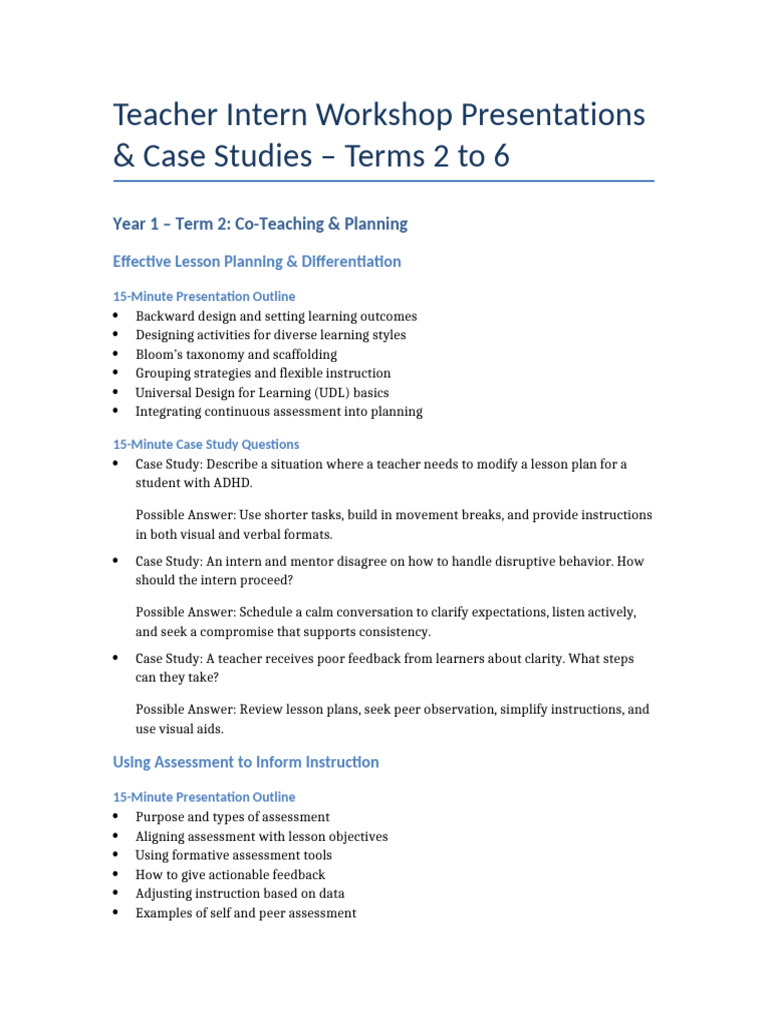 Teacher Intern Workshop Strategies | PDF | Lesson Plan | Mentorship