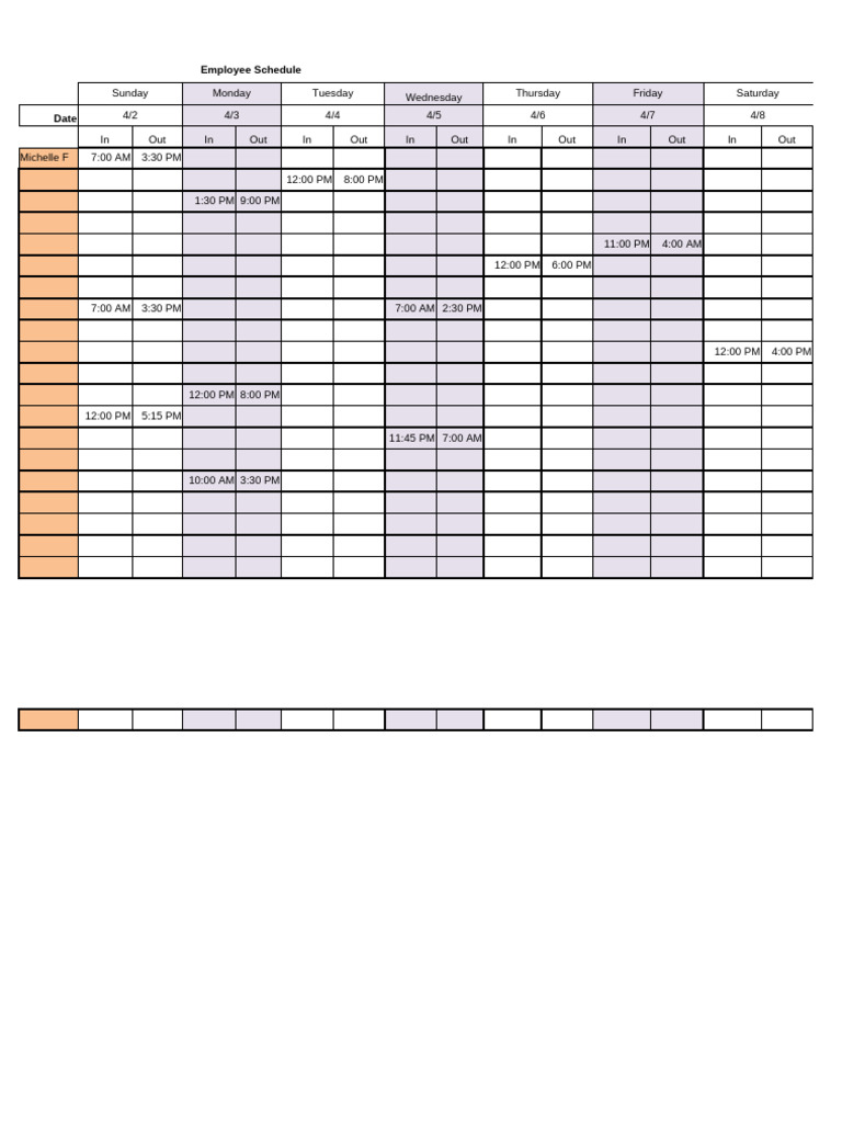 Employee Work Schedule Template Example | PDF