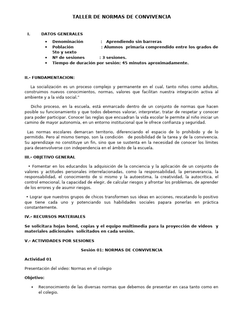 Taller de Normas de Convivencia Escolar | PDF | Aprendizaje | Las emociones