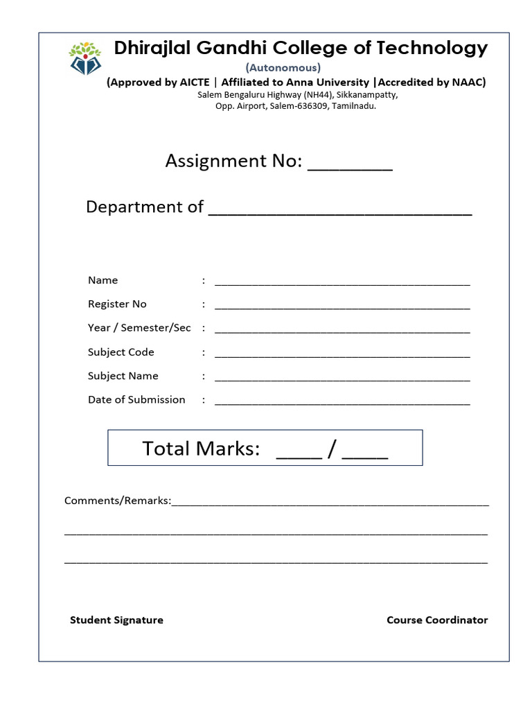 DNGC Assignment Front Page Template | PDF