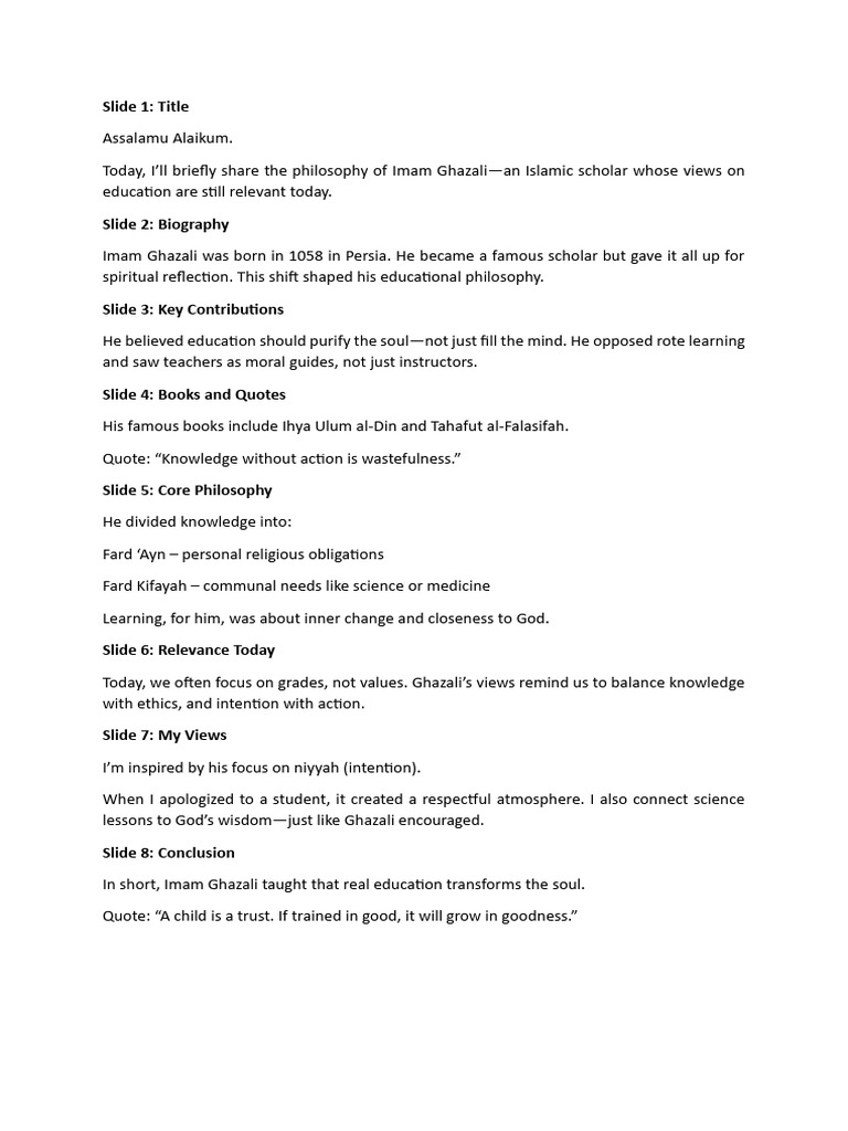 Imam Ghazali's Educational Philosophy | PDF