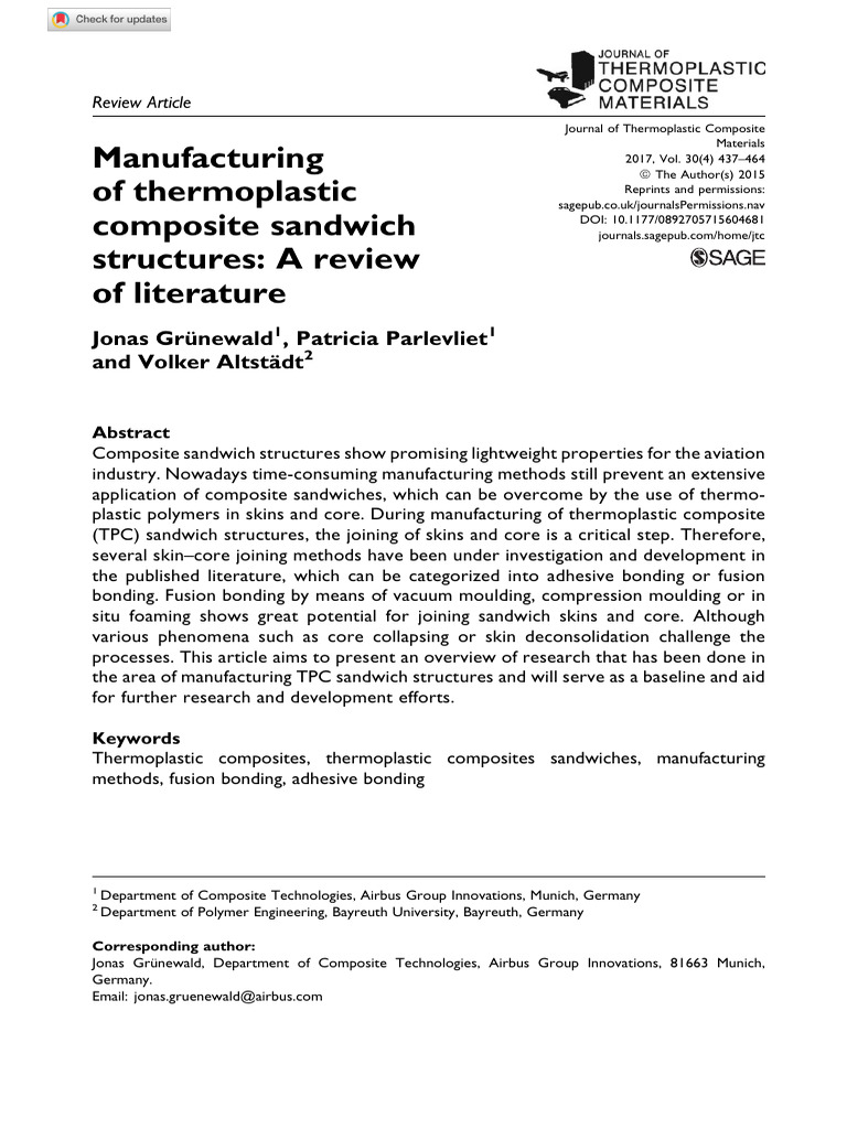 Thermoplastic Composite Sandwich Manufacturing | PDF | Composite ...