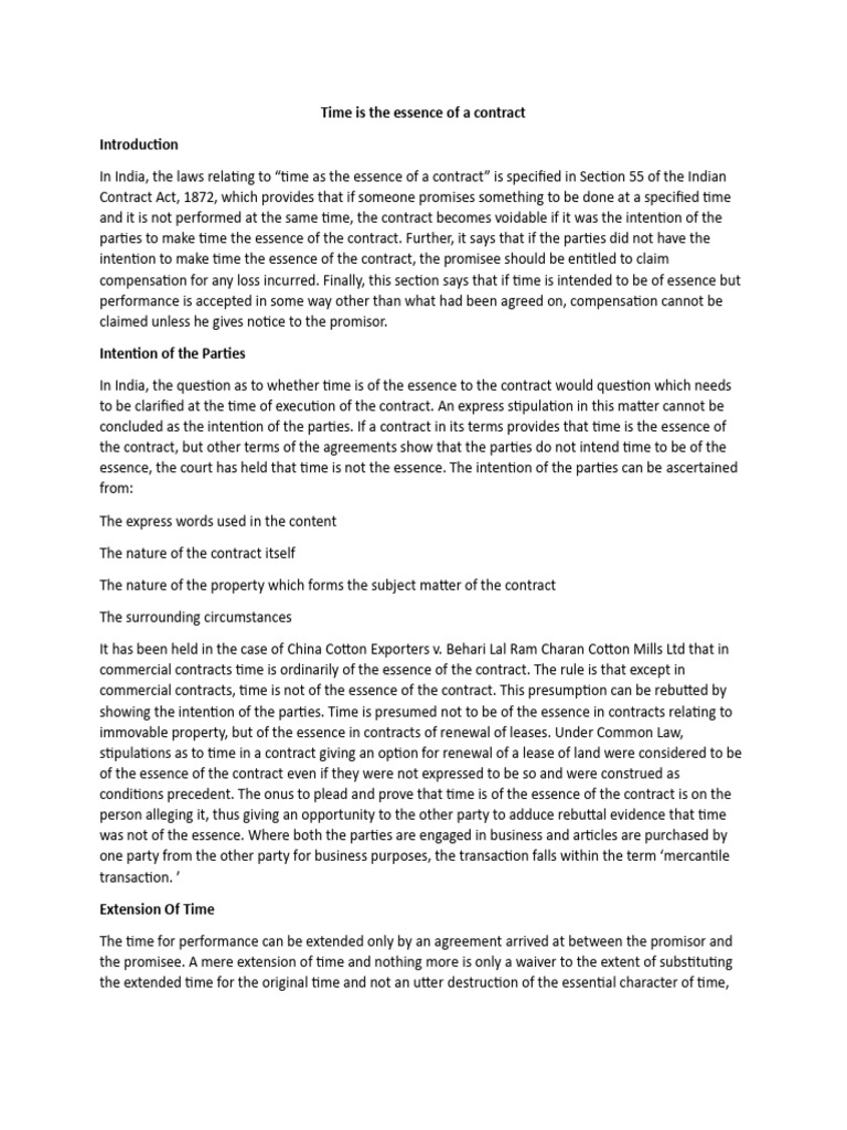 Time is the essence of a contract | PDF | Civil Law (Legal System ...