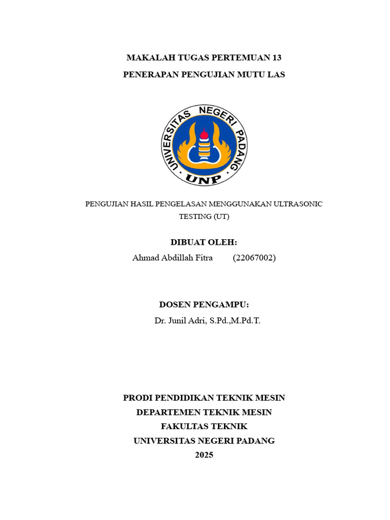Pengujian Mutu Las dengan Ultrasonic Testing | PDF