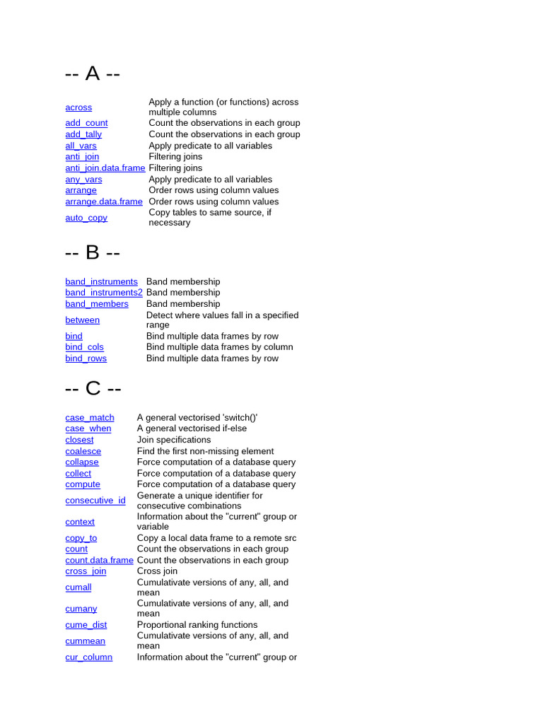 Data Manipulation Functions in R | PDF | Computing | Data Management