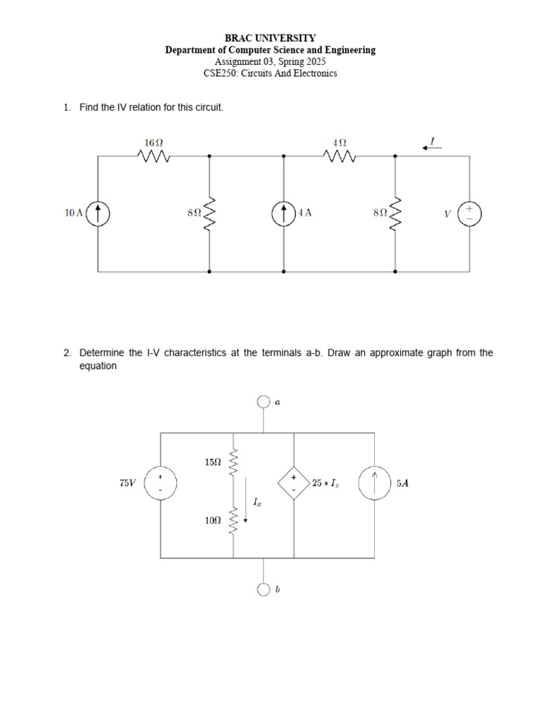 CSE250 Circuits and Electronics Assignment | PDF