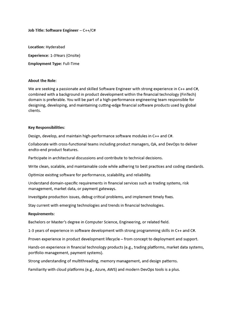 Software Engineer JD Neww | PDF