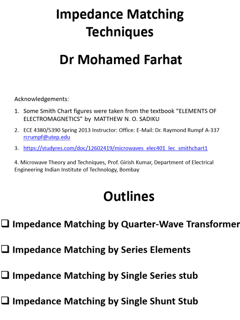 Lectures 08 Chapter 03 (TL Matching Networks) - Spring 2020 | PDF ...