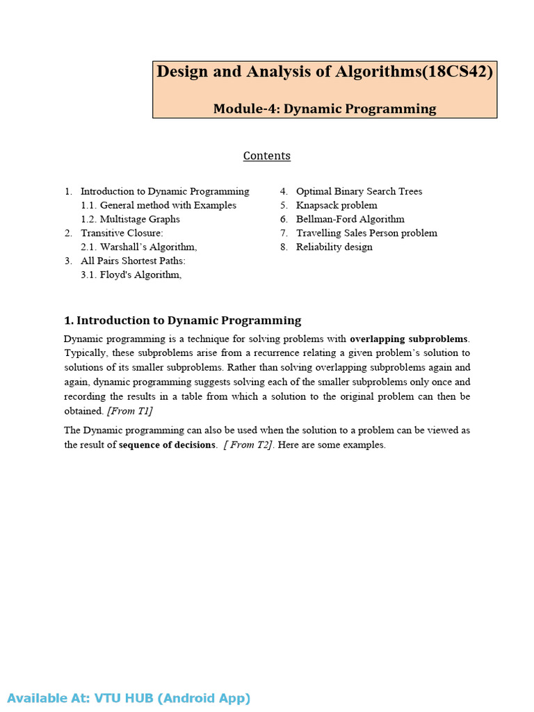 Dynamic Programming Algorithms Overview | PDF | Dynamic Programming ...