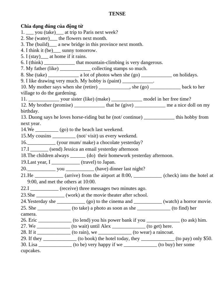 Correct Verb Tense Exercises | PDF