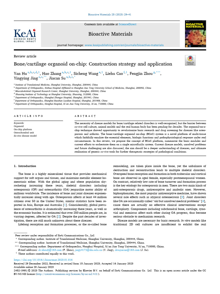 1 s2.0 S2452199X23000166 Main | PDF | Bone | Tissue Engineering
