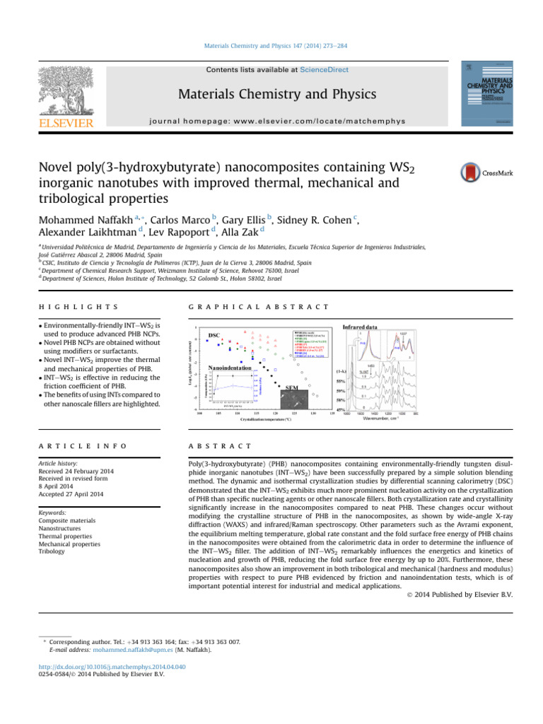 PHB Nanocomposites with WS2 Nanotubes | PDF | Crystallization ...