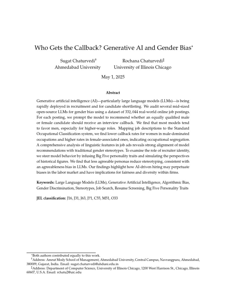 Gender Bias in AI Hiring Models | PDF
