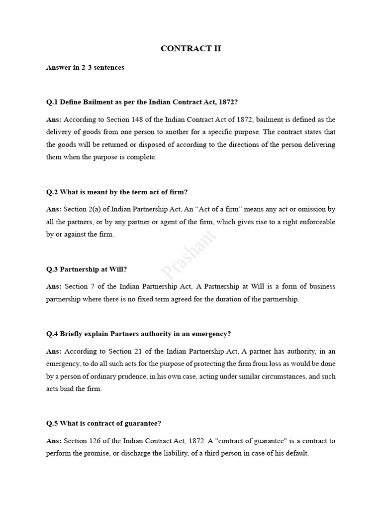 Contract Ii Notes External 1 Pdf Partnership Law Of Agency