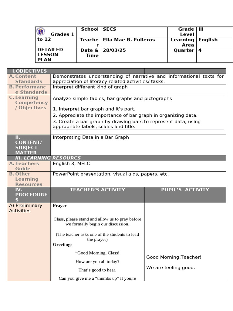 Grade 3 - English DLP | PDF | Chart | Data