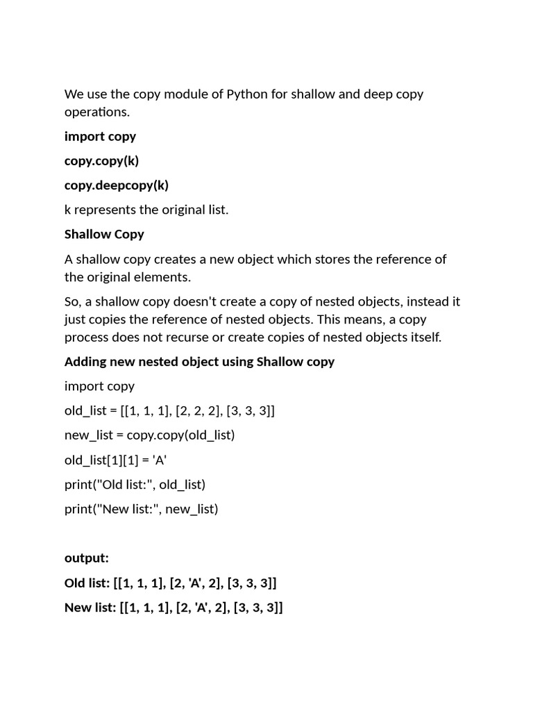 Shallow vs Deep Copy in Python | PDF