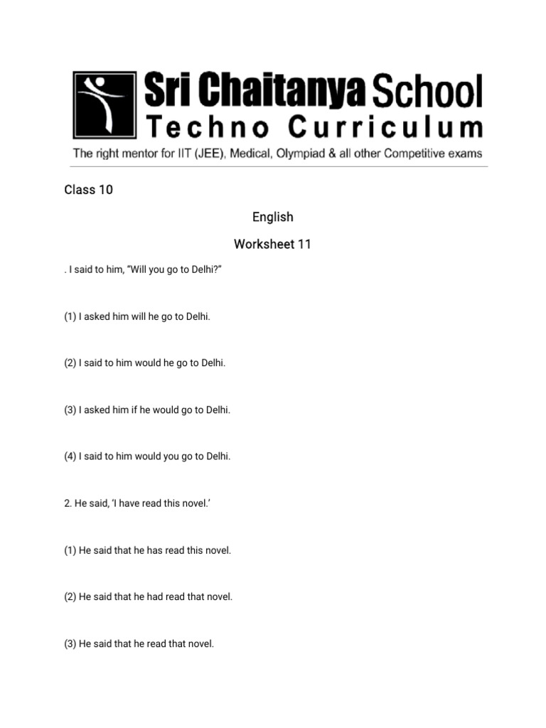 CBSE Class 10 English Worksheet 11 - Sentence - Correction | PDF