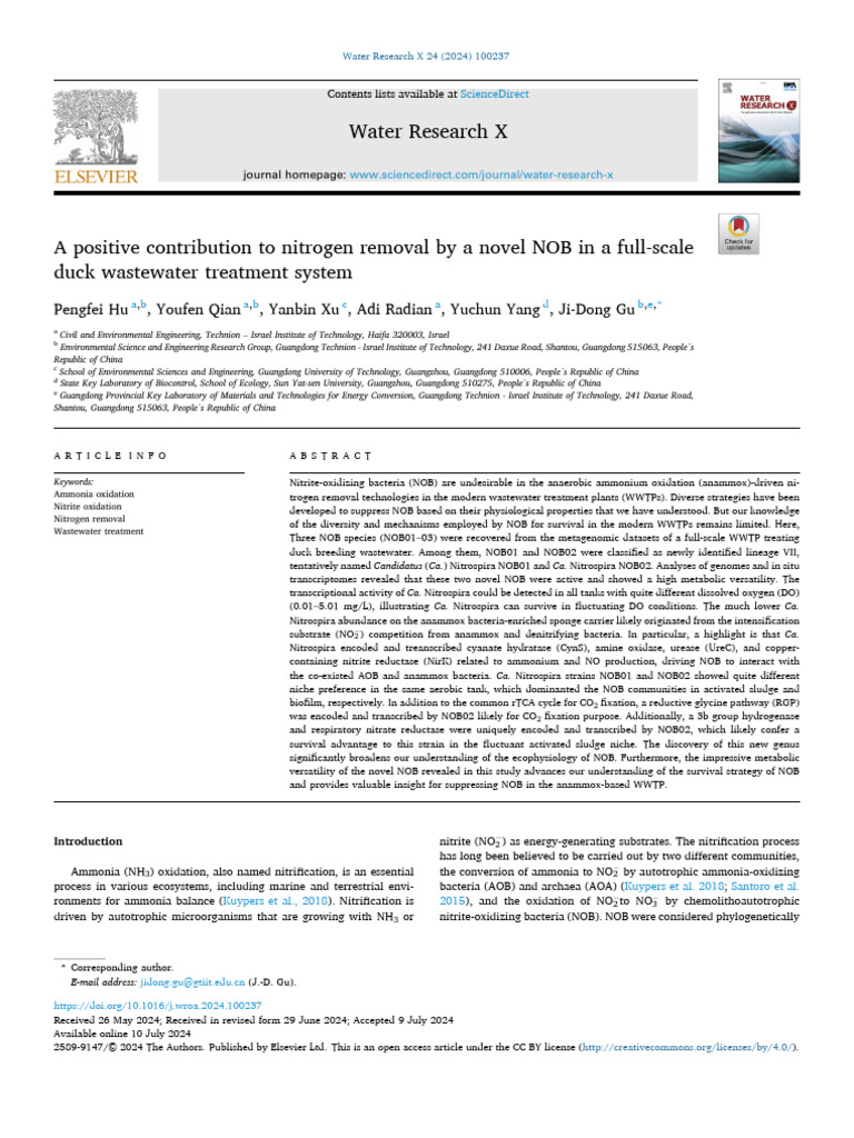 Novel NOB Enhances Nitrogen Removal in WWTP | PDF | Crispr | Metabolic ...