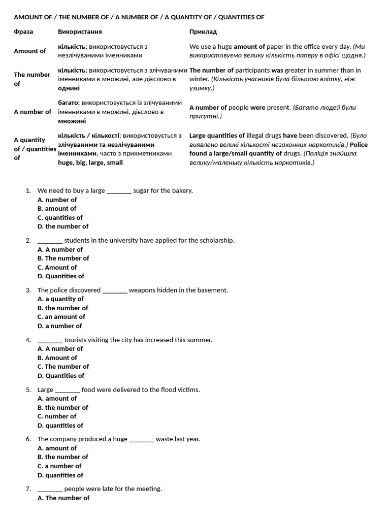 Understanding Quantities in English Grammar | PDF