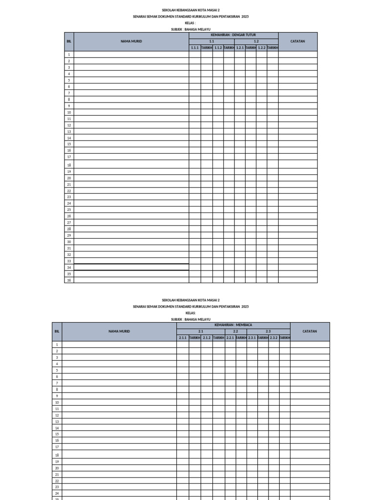 Rekod Transit BM Tahun 1 2025 | PDF