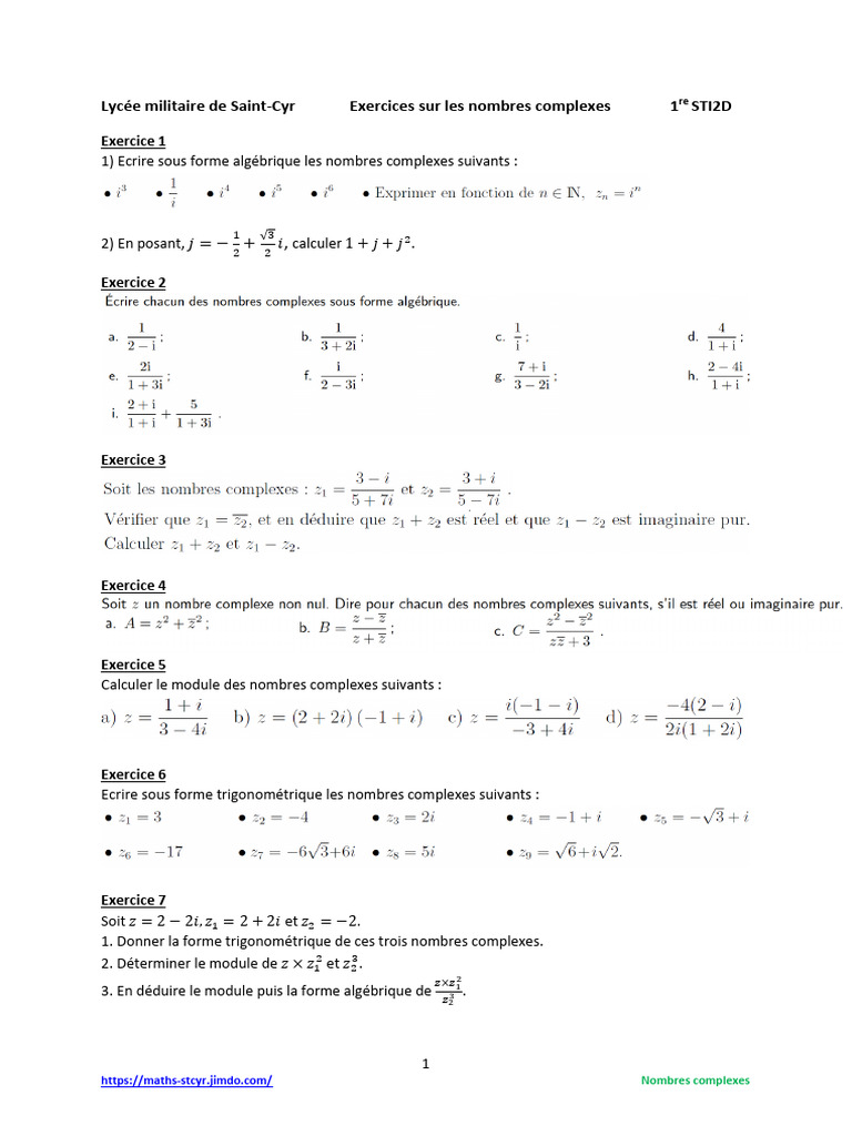 Exercices sur les Nombres Complexes | PDF