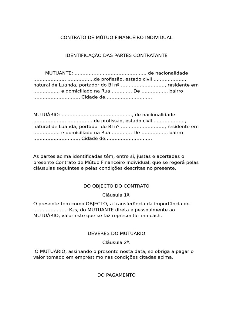 Contrato de Mútuo Financeiro Individual | PDF | Empréstimos