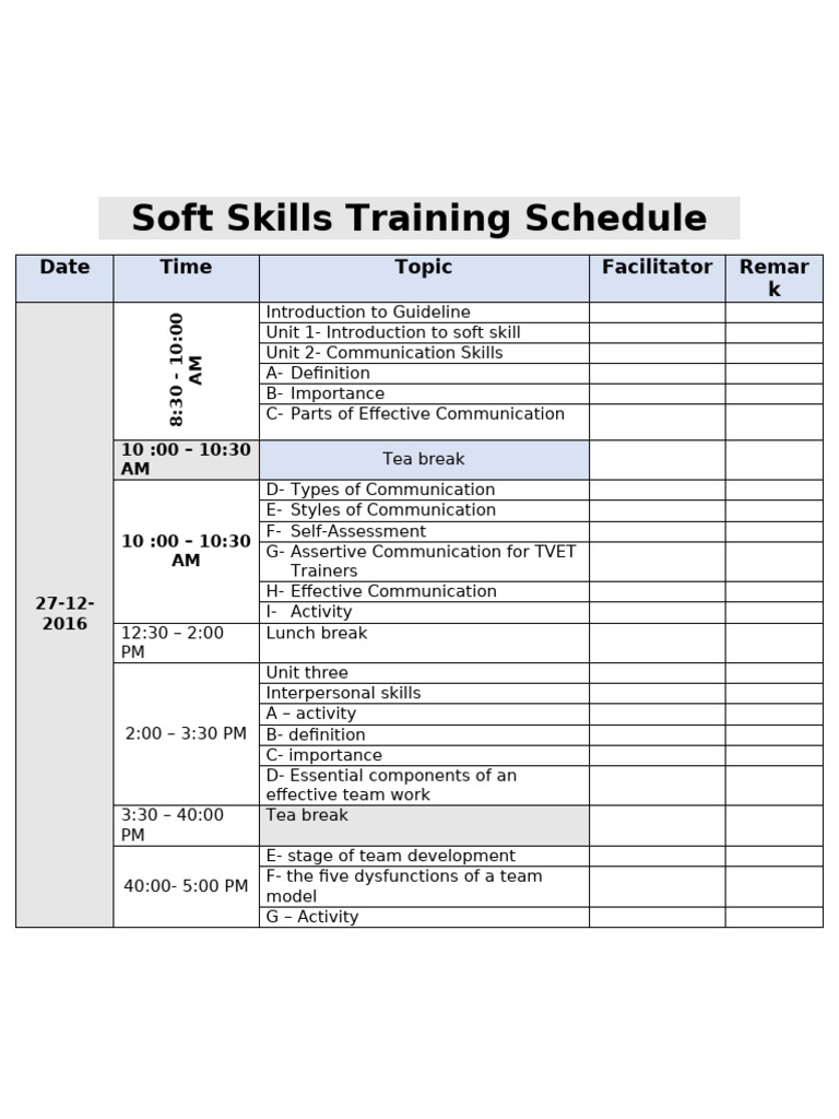 Soft Skills Training Schedule | PDF
