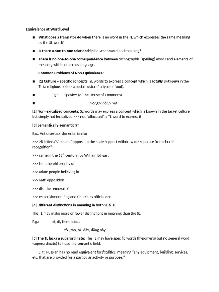 Challenges of Word Equivalence in Translation | PDF | Grammatical ...