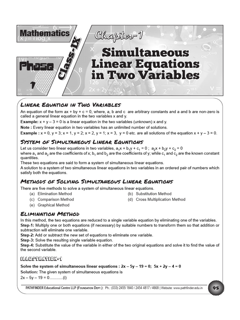 9M1 - Simultaneous Linear Equations in Two Variables 2025-26 | PDF ...