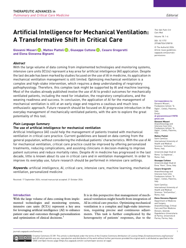 AI in Mechanical Ventilation Management | PDF | Intensive Care Medicine ...