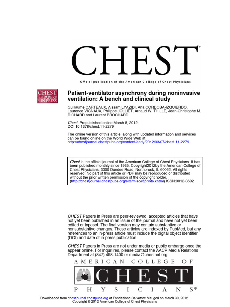 NIV Ventilators and Patient Asynchrony Study | PDF | Intensive Care ...