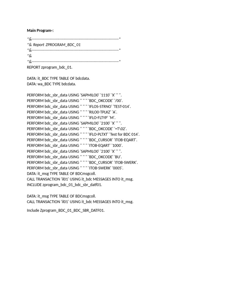 BDC Program for SAP Transaction IL01 | PDF