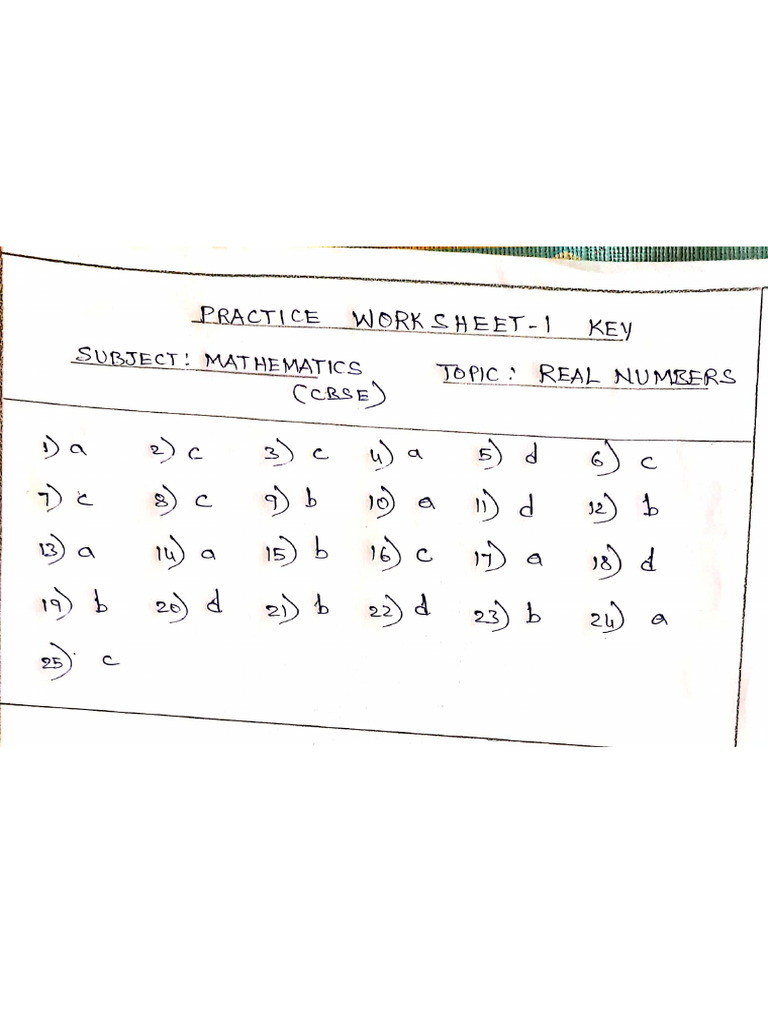 Maths - Practice Worksheet-1 Key | PDF