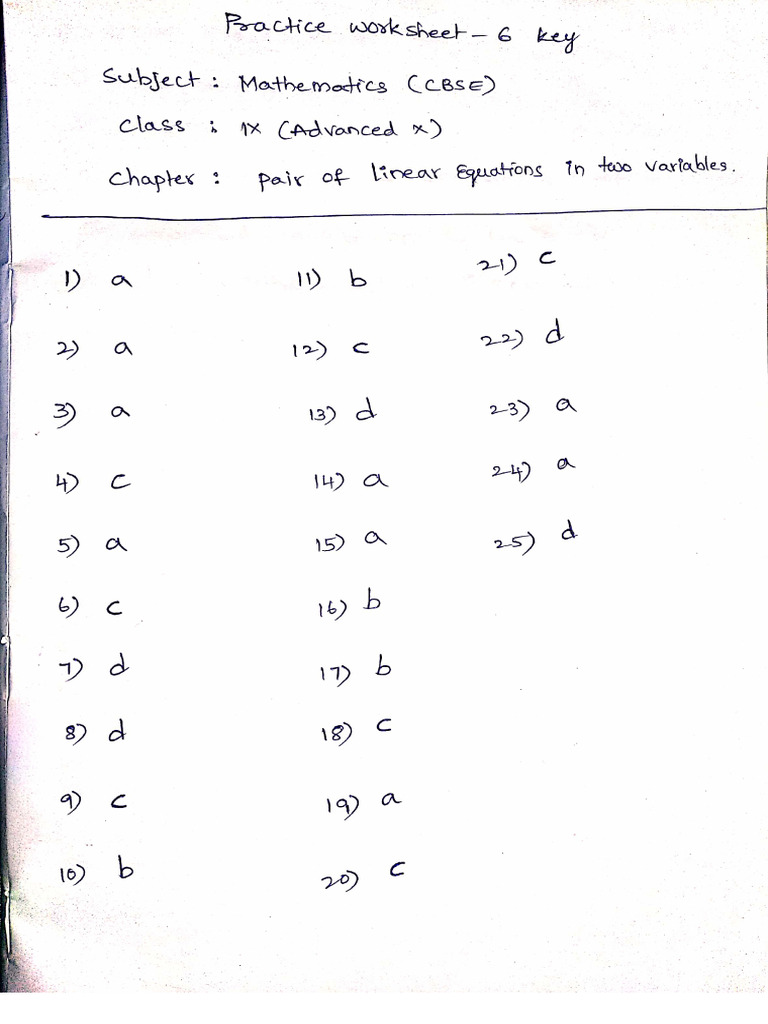 Practice Worksheet-6 Key | PDF