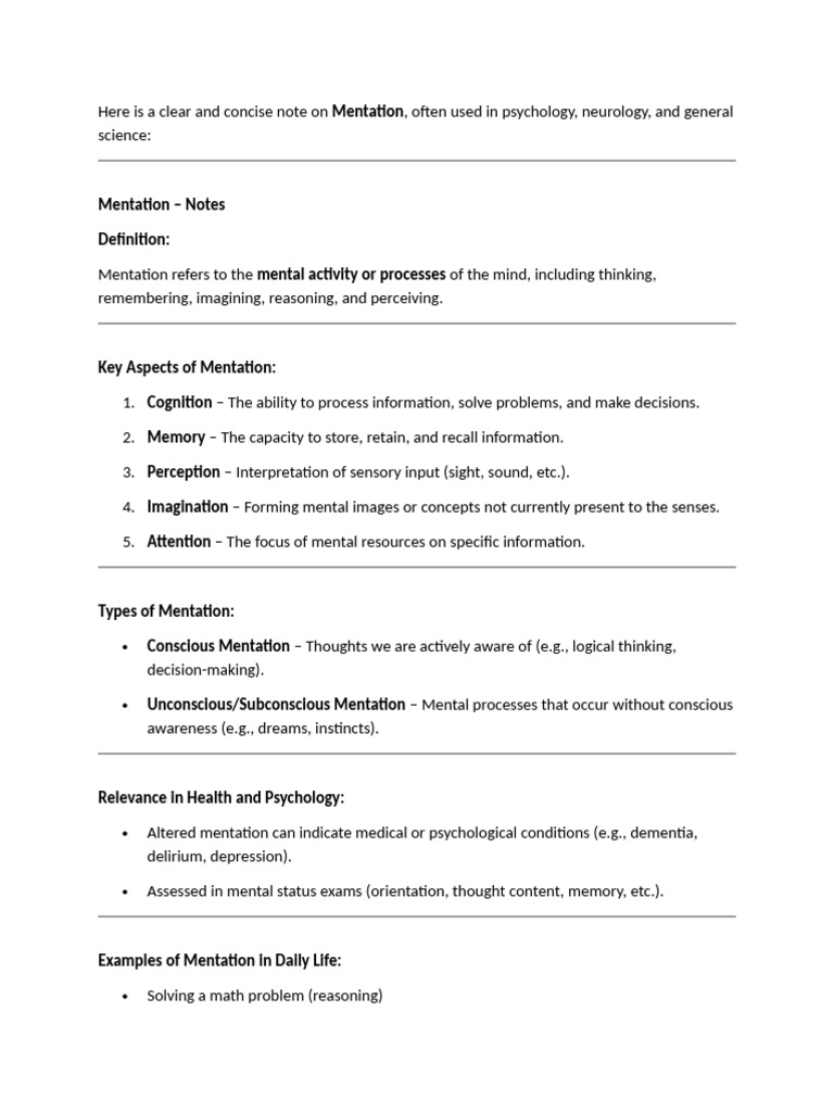 Understanding Mentation in Health | PDF