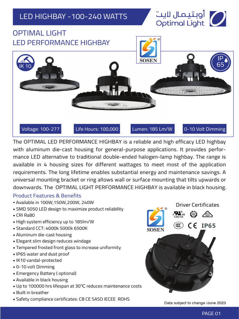 Led High Bay Opt HBG Model | PDF | Light Emitting Diode | Lighting