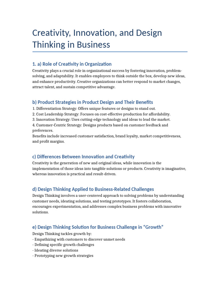 Creativity Innovation Designthinking Business Pdf Creativity
