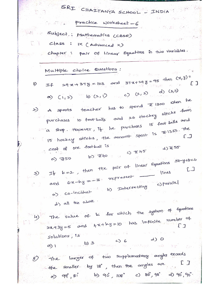 Practice Worksheet - 6 | PDF