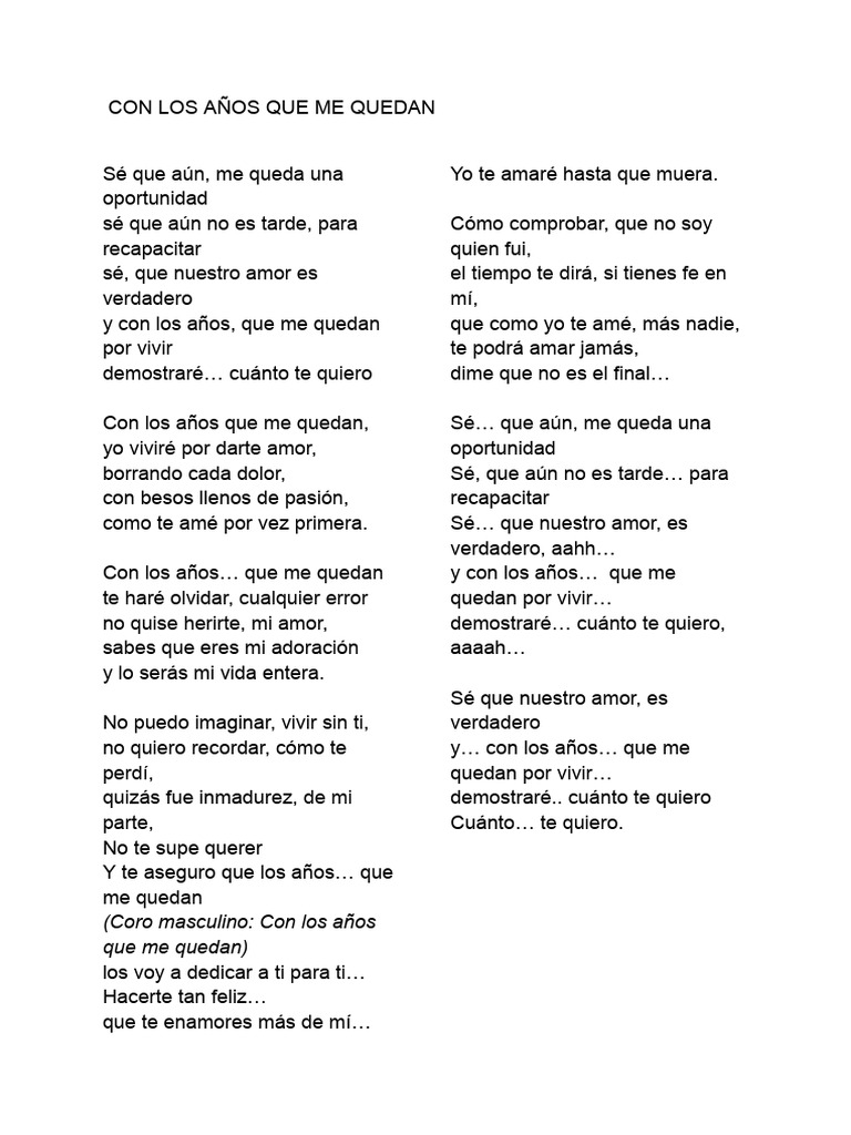 CON LOS AÑOS QUE ME QUEDAN (Gloria Estefan) Letra | PDF