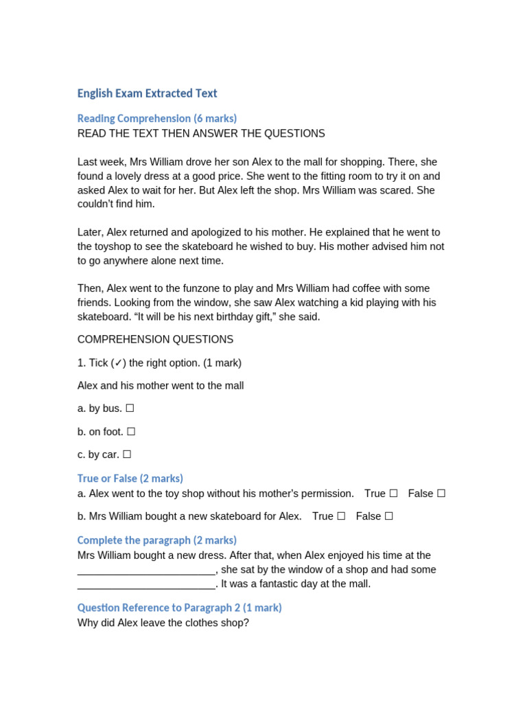 English Exam Extracted Text | PDF