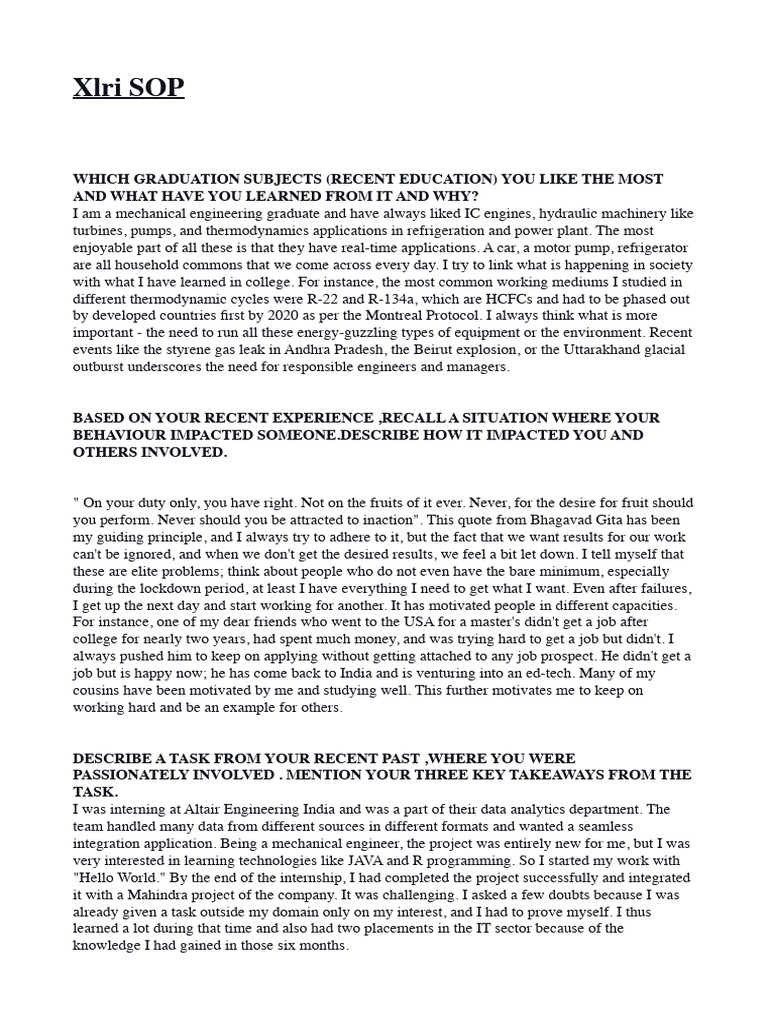 XLRI SOP | PDF