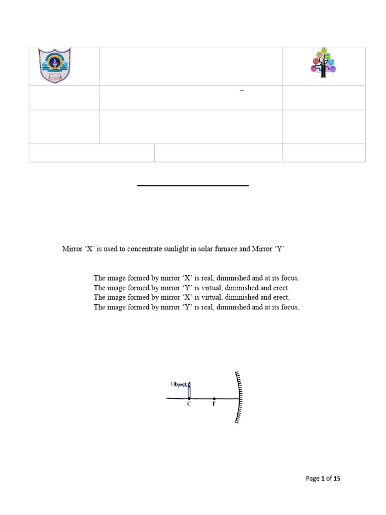 Ws 1 Light Reflection And Refraction Physics Class 10 Pdf Mirror