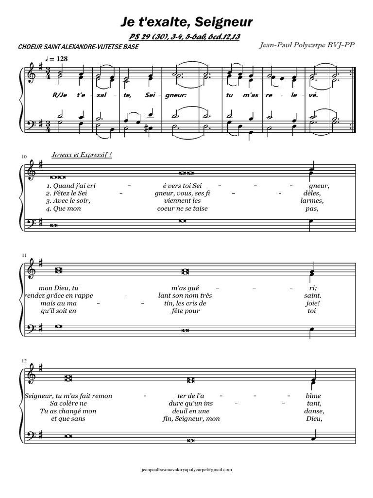 Je t'exalte, Seigneur - Chant Liturgique | PDF