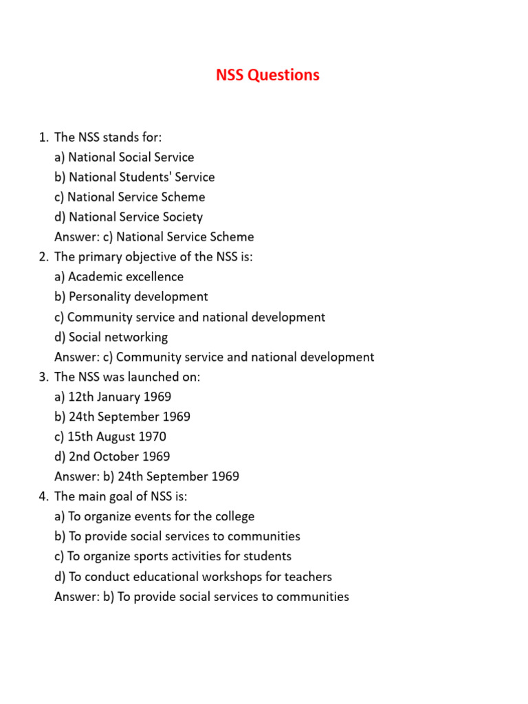 NSS Exam Questions and Answers 2025 | PDF | Volunteering | Emergency ...