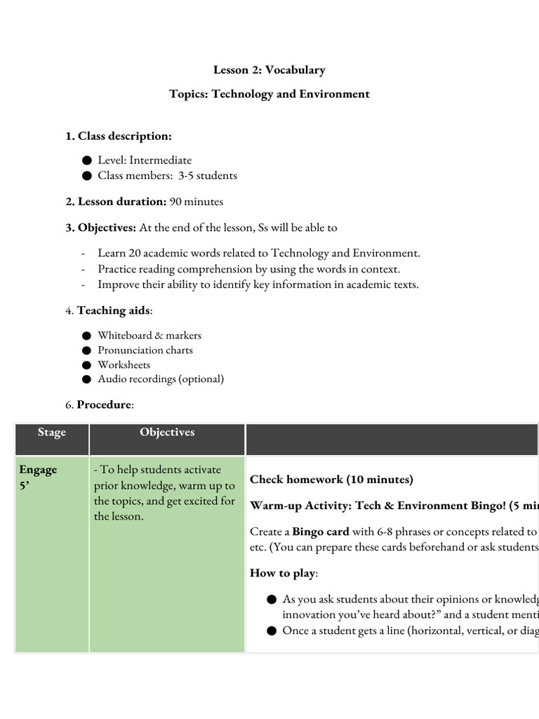 Lesson 2 - Vocabulary - Topics - Technology and Environment | PDF ...